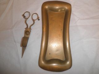 Antique Brass Tray And Candle Snuffer photo
