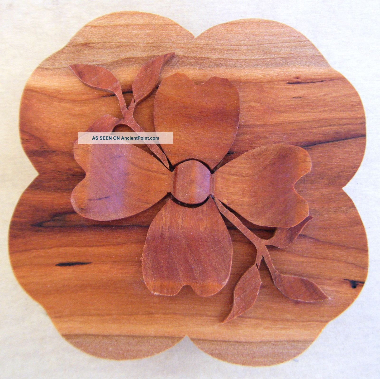 Redwood Handmade Scroll Saw Box With Flower Motif,  Signed By Fred Satggs/. Boxes photo