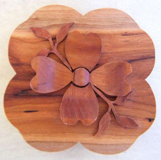 Redwood Handmade Scroll Saw Box With Flower Motif,  Signed By Fred Satggs/. photo