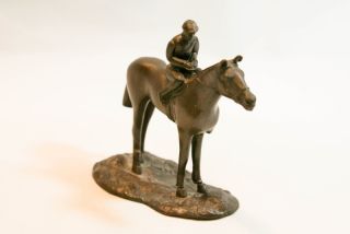 Vintage Race Horse & Jockey Potted Bronze Figure photo
