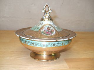 Antique Victoria Czechoslovakia Decorative Bowl With Lid 24k photo