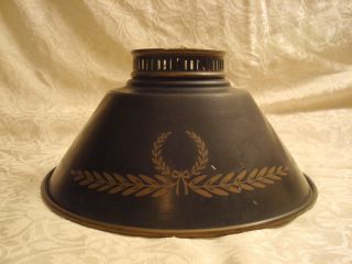 Antique Federal Tole Lamp Shade Metal Tin Black Gold Wreath 10 1/2 Inch photo
