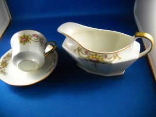 Antique French Belclair Gravy Boat Cup Saucer Fhil Pattern photo