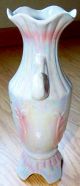 Antique Pink With Red Roses Victorian Vases - Set Of 2 - Opalescent Pearl Finish Vases photo 3