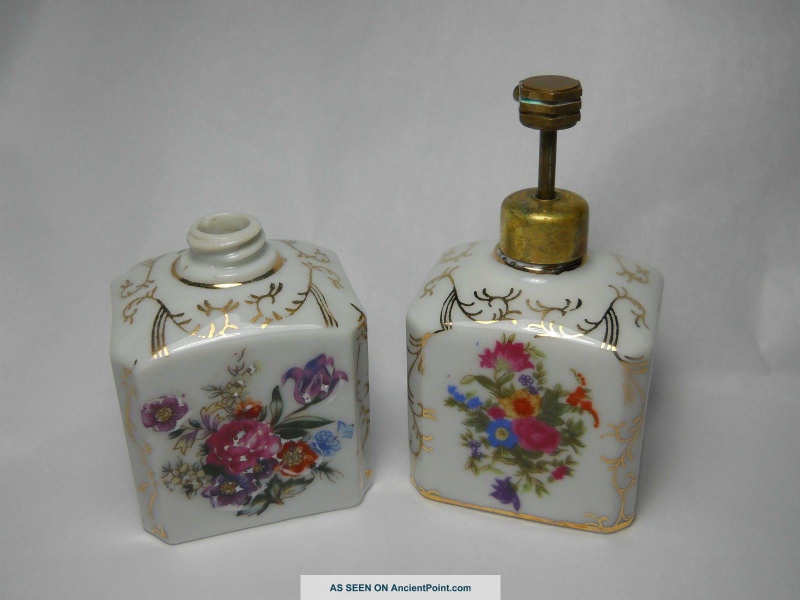 Vintage Porcelain & Brass Floral Atomizers Other photo