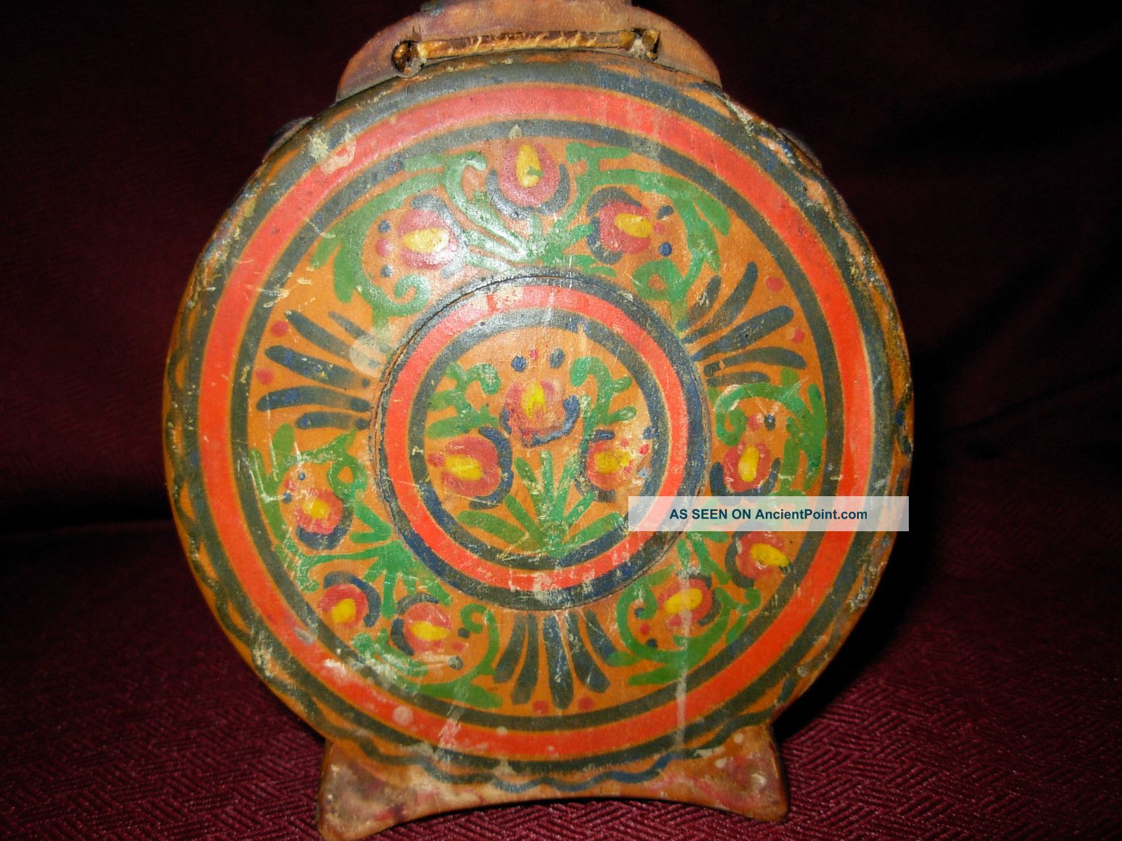 Old Antique Folk Art Painted Hand Made Wood Wine Flask Jug Wooden Other photo