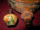 Old Antique Folk Art Painted Hand Made Wood Wine Flask Jug Wooden Other photo 7