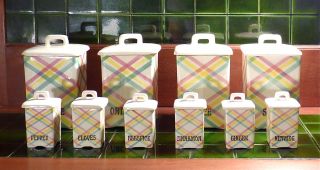Czech Cream Pink Green Yellow Kitchen Canisters 