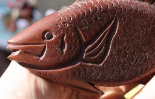 Wooden Figurine Carved Dark Wood Fish Statue For Stand 4 