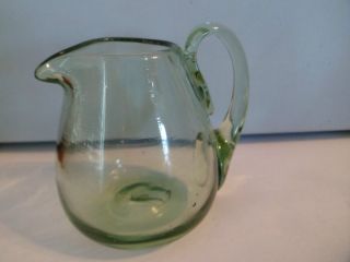 Antique Handblown Green Glass Pitcher. . .  Open Combination Pontil Mark. .  Mint photo