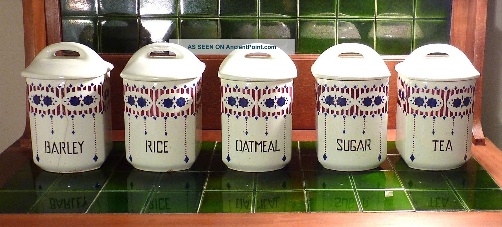 Czechslovakian White Blue Red Arts & Crafts Canisters 