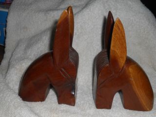 Vintage Carved Wood Walnut Horse Mule Bookends Sculpture 6 - 1/2  High photo