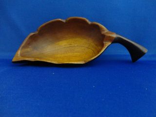 1971 Bahamas Carved Leaf Wood Bowl Mid Century Retro Tiki Bar photo