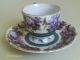 Vintage Demitasse Cup & Saucer Set Pansies/violets Purple Footed W/teal Border Cups & Saucers photo 3