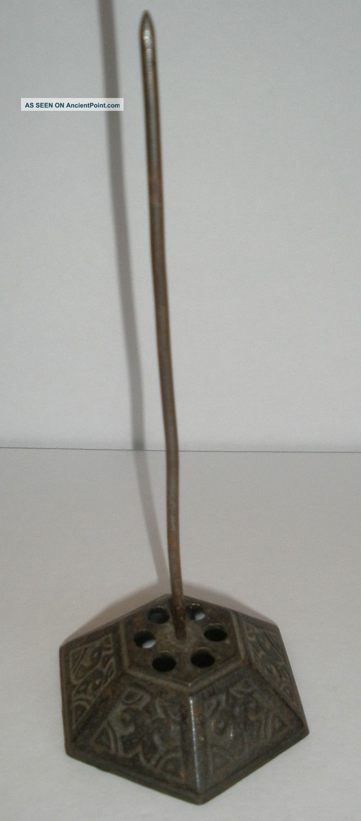 Antique Cast Iron Bill/note/receipt Spike Holder With Etched Design Metalware photo