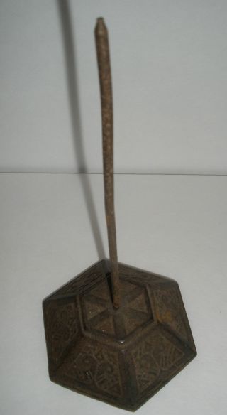 Antique Cast Iron Bill/note/receipt Spike Holder With Etched Design 2 photo