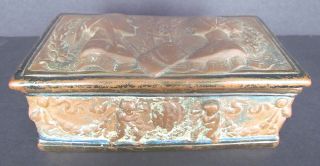 Antique Jewelry Trinket Box W/ Ornate Dante & Beatrice Copper Lid & Sides photo