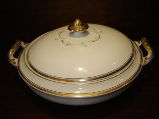 Antique Covered Dish Serving Bowl,  Gold Handles,  Alfred Meakin,  England photo