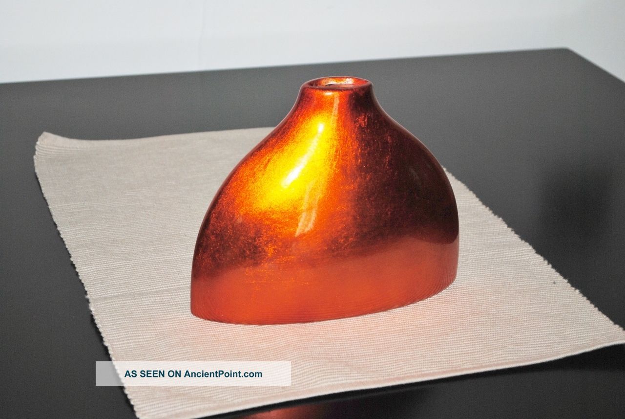 Hand Made Vase Orange Metallic Glaze Ceramic Vintage Retro 1970 ' S Decor Vases photo