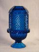 Antique Late 19th C.  Lg.  2 Piece Teal Blue Glass Fairy Candle Lamp Nonhanging Candle Holders photo 1