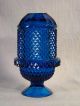 Antique Late 19th C.  Lg.  2 Piece Teal Blue Glass Fairy Candle Lamp Nonhanging Candle Holders photo 2