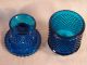Antique Late 19th C.  Lg.  2 Piece Teal Blue Glass Fairy Candle Lamp Nonhanging Candle Holders photo 5