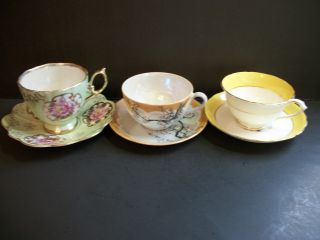 3 Sets Cups And Saucers/roses/wildflowers/japan/england/elegant/ex.  Condition photo