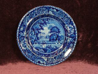 Early 19c Antique Flow Historic Blue Staffordshire Blue Plate Llanarth Court 10 