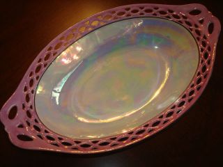 Rcw Bavaria Post Ww1 Oval Serving Bowl Pink Pearl Irridescent Luster China Dish photo