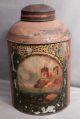 Antique Tole Ware Tin Victorian Canister General Store Scenic Painting Asis Big Toleware photo 2