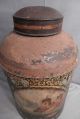 Antique Tole Ware Tin Victorian Canister General Store Scenic Painting Asis Big Toleware photo 3