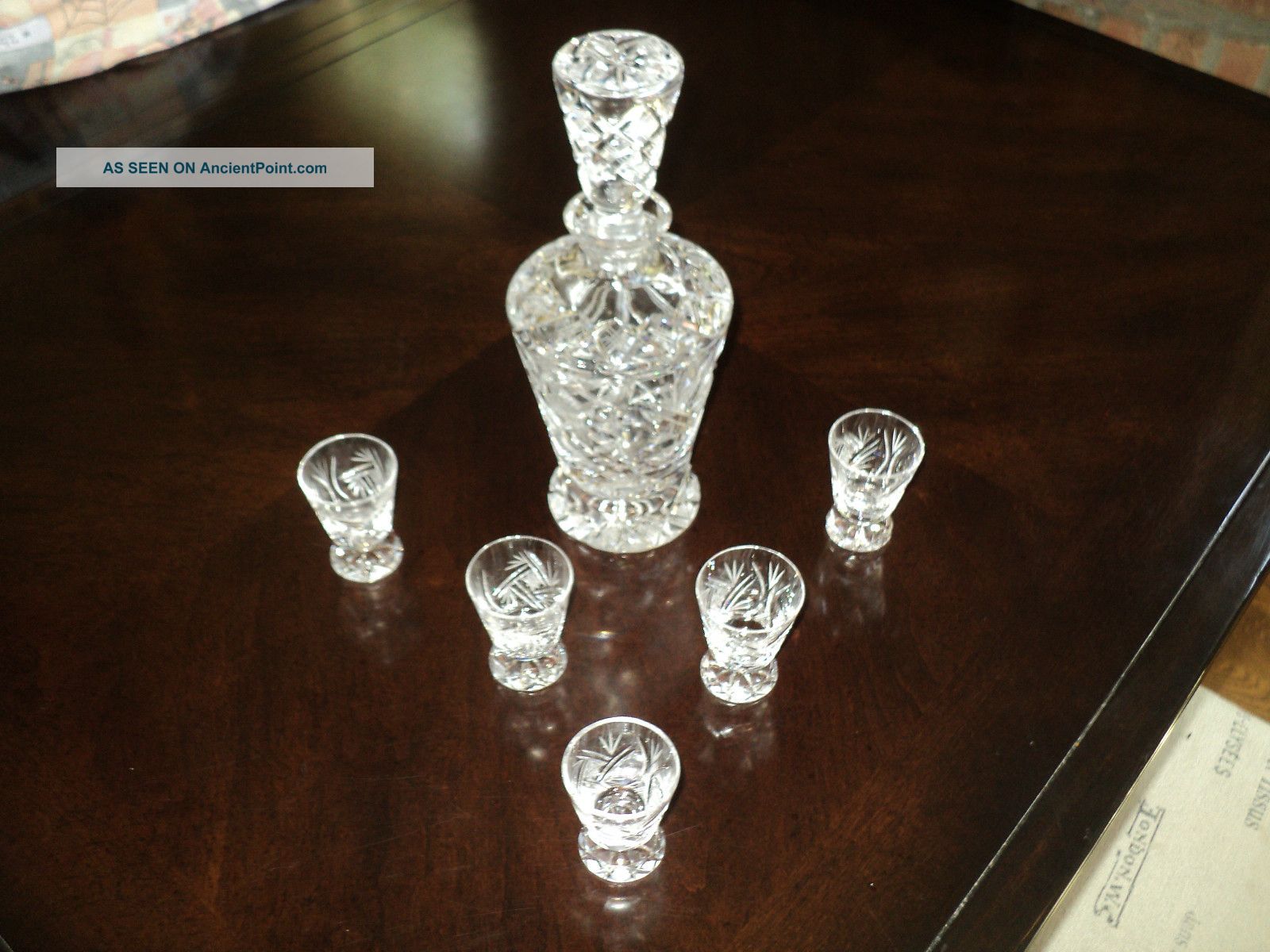 Crystal Glass Decanter With Stopper & 5 Crystal Glasses Heavy Glass Decanters photo