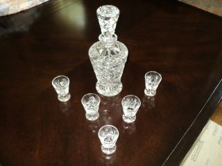 Crystal Glass Decanter With Stopper & 5 Crystal Glasses Heavy Glass photo