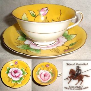 60yr Gzl Lefton Exclusively Occupied Japan Yellow & Floral Cup+saucer No Damage photo