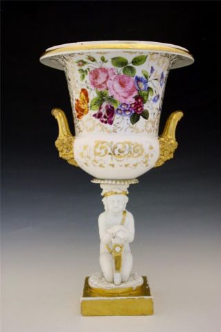 C1800 Old Paris Porcelain Figural Flower Vase Urn On Stand W/ Cupid Noresrv photo
