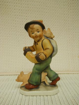 Vintage Friedel Germany Figurine Boy With Pigs & Playing Accordian photo