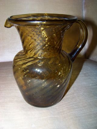 Antique Early American Blown Pitcher Rolled Or Folded Rim Swirl Snapped Pontil photo