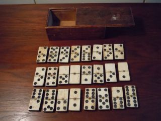 Antique Domino Set In Wooden Box 1860 - 70 photo