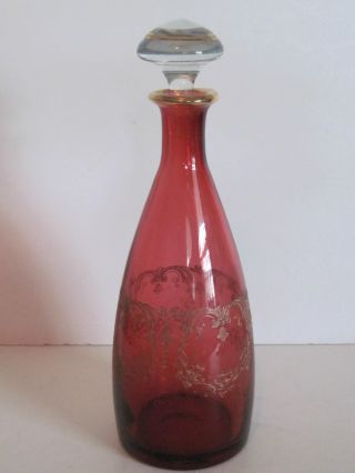 Antique Cranberry Glass Crystal Decanter W/original Stopper photo