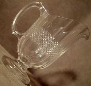 Xnice Vintage Three Ounce Clear Glass Footed Pitcher W/ Panel Sides Hatched Band photo
