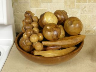 Vintage Wooden Fruit And Bowl Teak? 60 ' S 18 Pc Fruit Euc photo