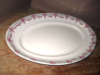 Vintage Large Oval Rose Pattern Royal Vitreous Ceramic Serving Platter 12x17 photo