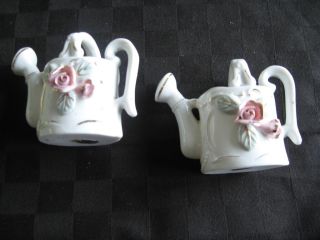 Vintage Pair Of Pitchers With Rose / Hand Painted Ceramic/pottery Excellent 3x4 photo
