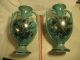 Pair Of Vintage Antique Ceramic Green Flowers With Handle Vases By Haeger Usa Vases photo 1