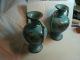 Pair Of Vintage Antique Ceramic Green Flowers With Handle Vases By Haeger Usa Vases photo 3