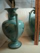 Pair Of Vintage Antique Ceramic Green Flowers With Handle Vases By Haeger Usa Vases photo 4