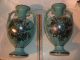Pair Of Vintage Antique Ceramic Green Flowers With Handle Vases By Haeger Usa Vases photo 7