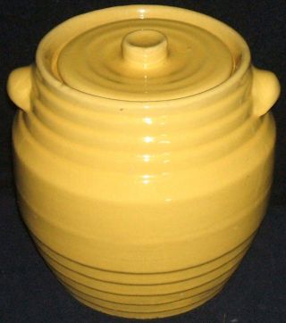 Antique Stoneware Heavy (10 Lbs) Bright Yellow Lidded Jar,  Cookie Jar,  Large photo