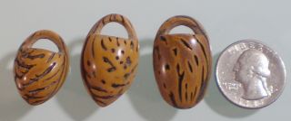 3 Vintage Hand Carved Peach Pit Basket Shapes=miniature=charm=crafts photo