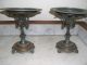 Pair Antique French Egyptian Revival Bronze,  Copper Tazzas,  Porcelain Inserts Metalware photo 1